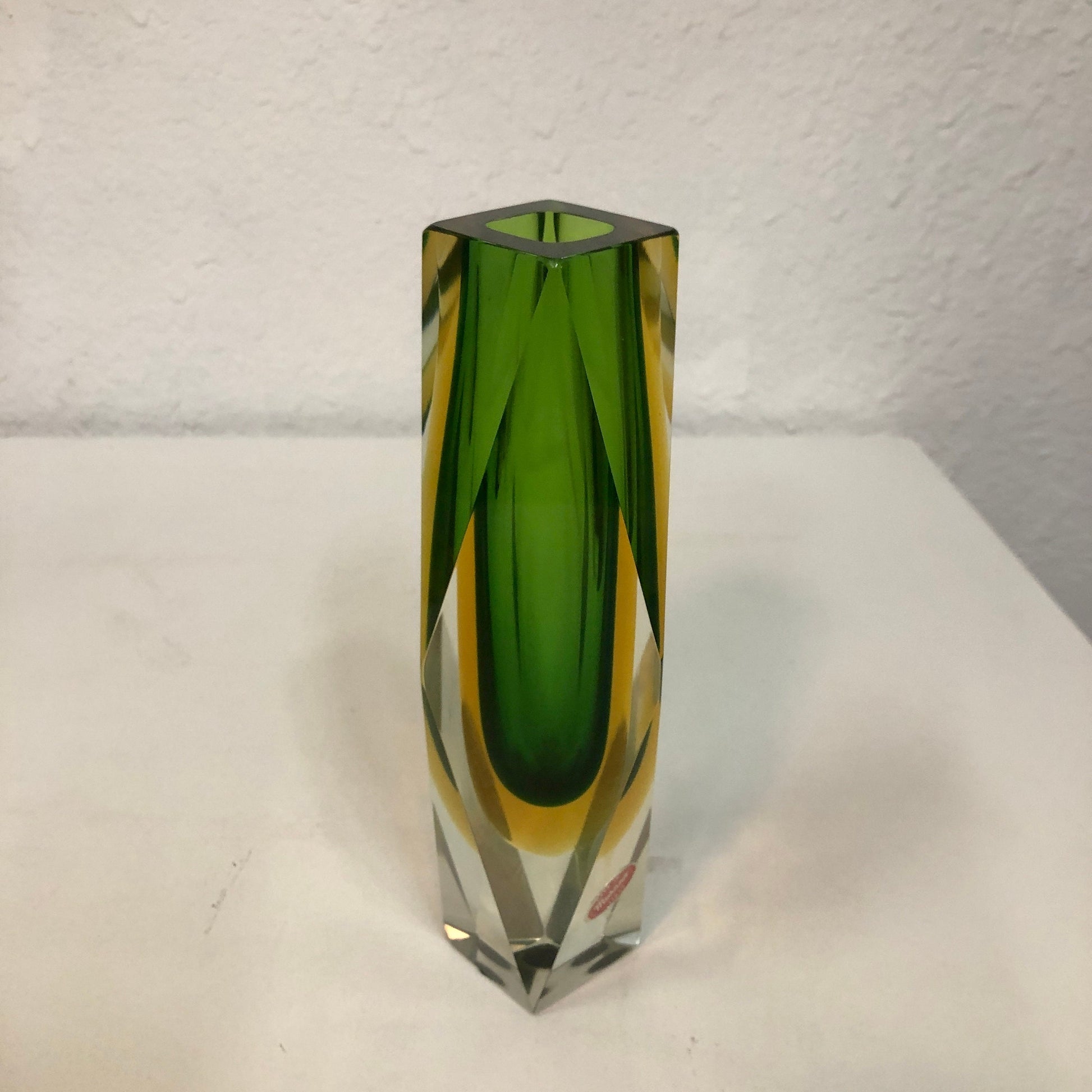 Murano Green Glass Prism Vase
