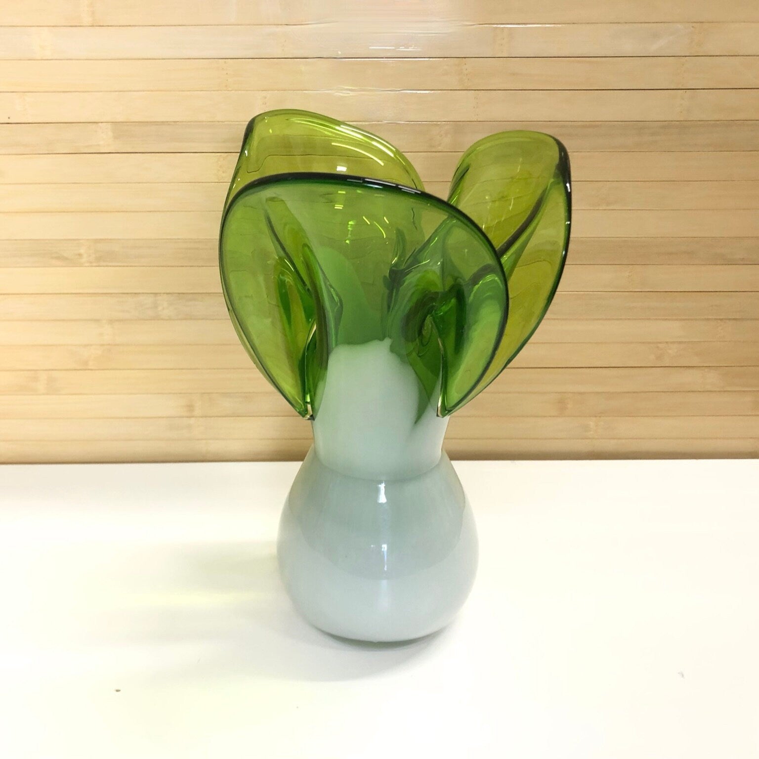 SOLD CH Green Glass Flower Vase