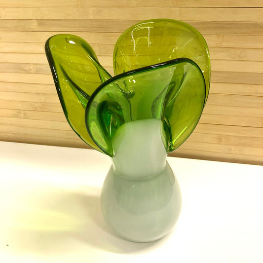 SOLD CH Green Glass Flower Vase