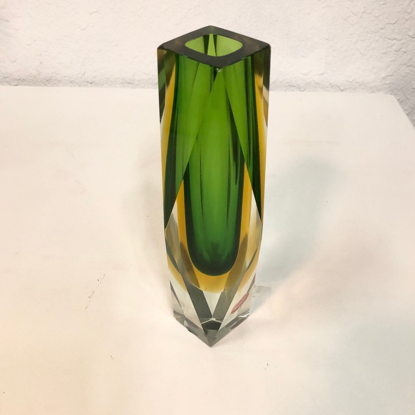 Murano Green Glass Prism Vase