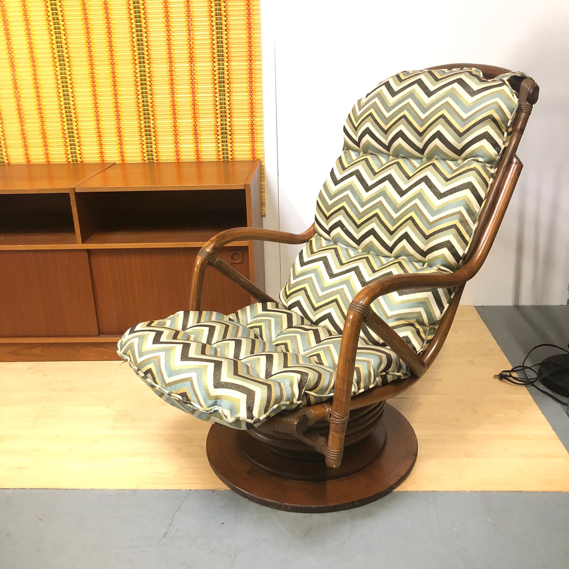 Superior Seating Cool Rattan Swivel Lounge Chair | Grey Chevron Upholstery from SHOPNAME]