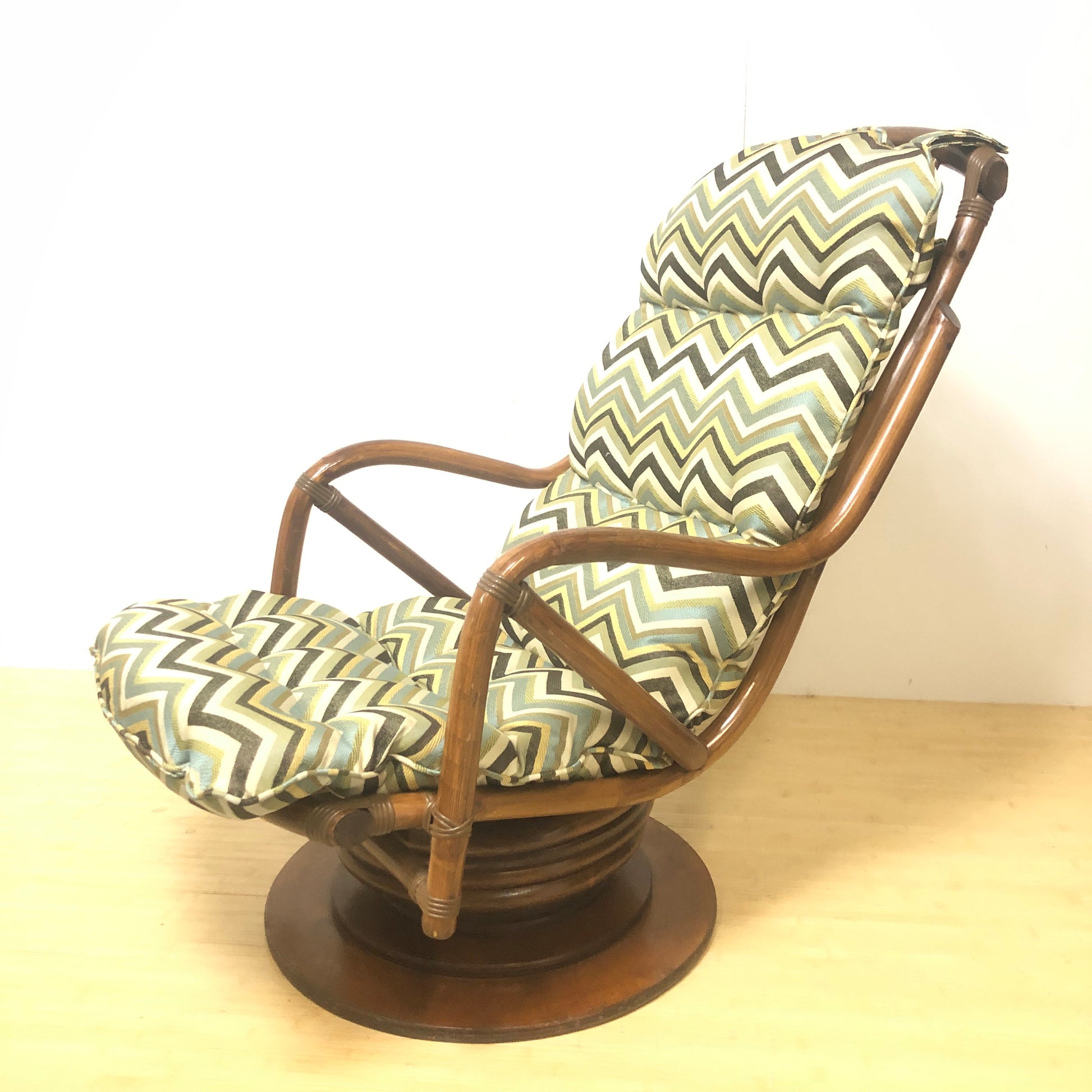 Superior Seating Cool Rattan Swivel Lounge Chair | Grey Chevron Upholstery from SHOPNAME]