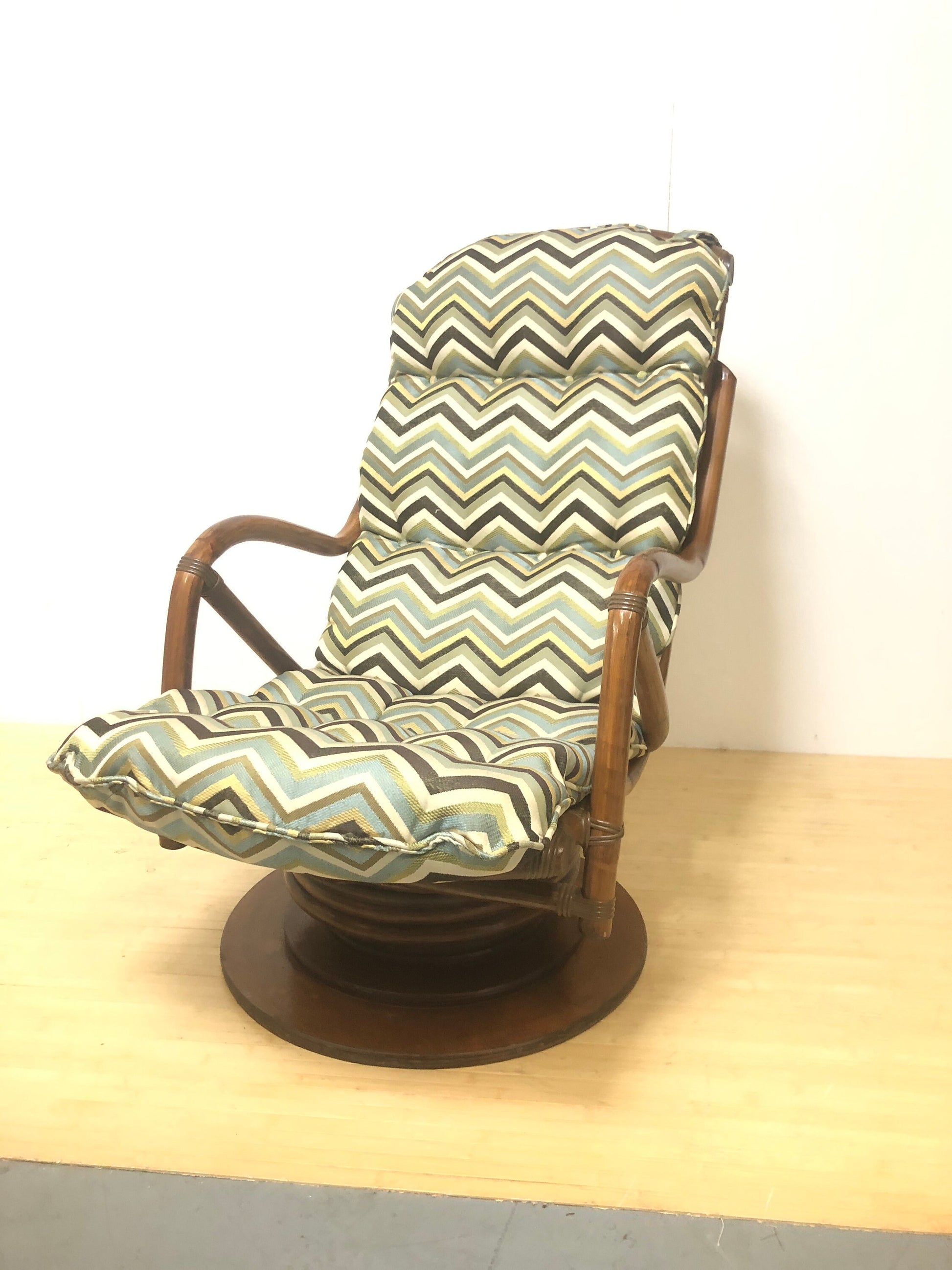 Superior Seating Cool Rattan Swivel Lounge Chair | Grey Chevron Upholstery from SHOPNAME]