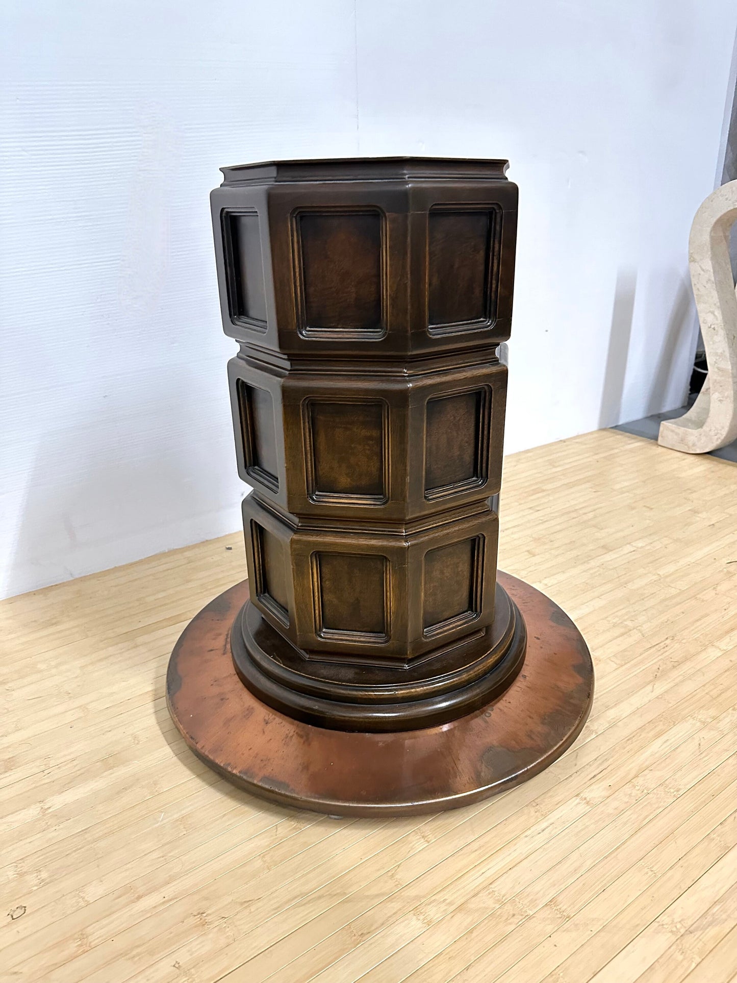 Widdicomb Walnut and Copper Pedestal Table