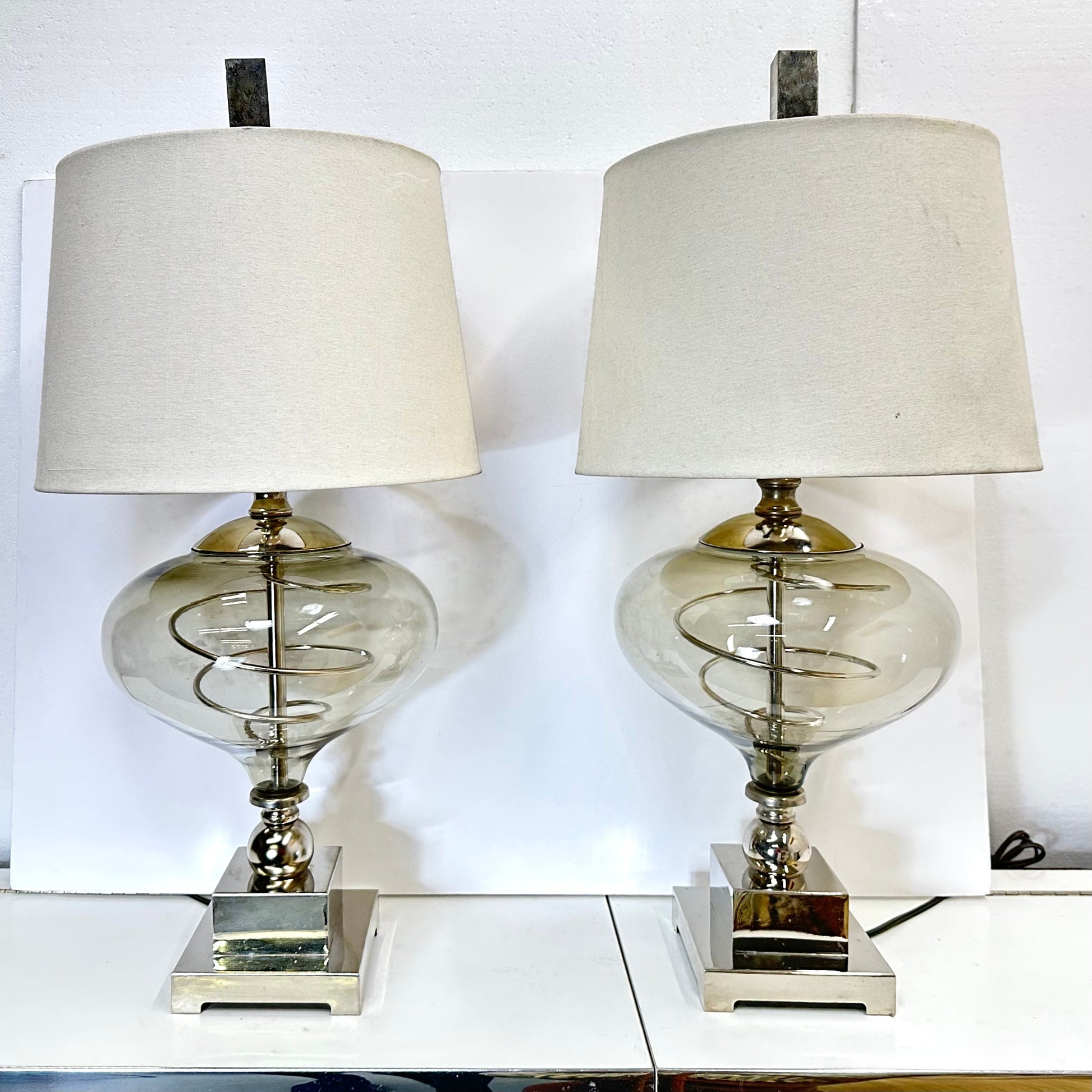 Pair | Table Lamps | Glass with Spiral