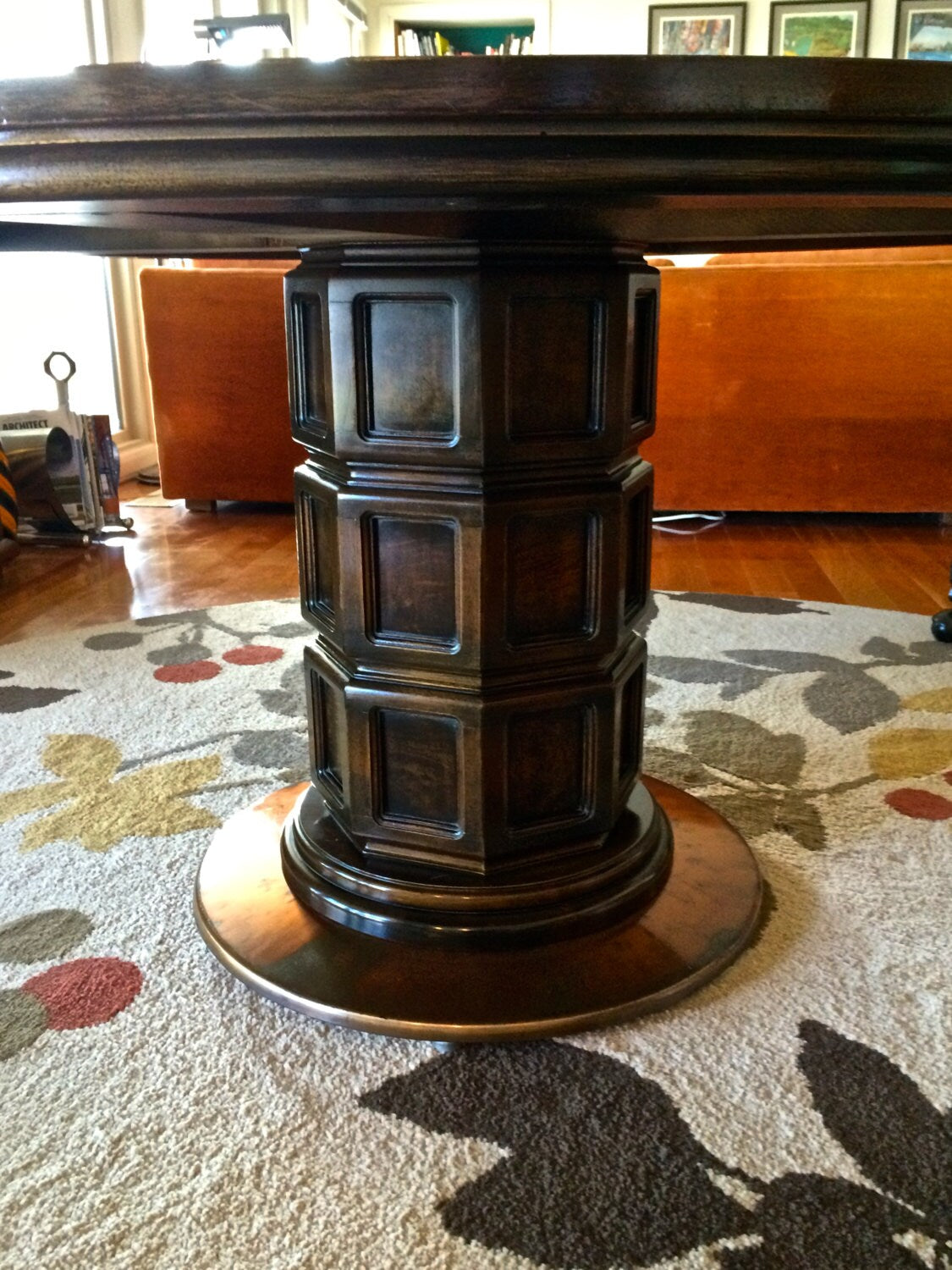 Widdicomb Walnut and Copper Pedestal Table