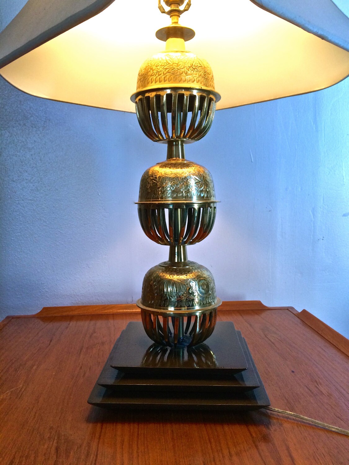 Large Table Lamp | Asian Decor | Brass Incense Balls