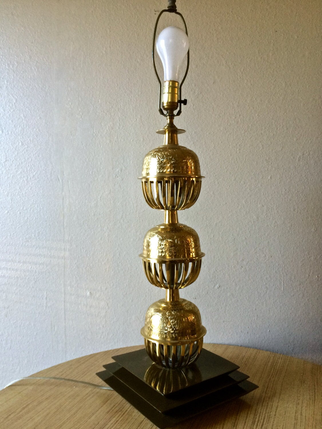 Large Table Lamp | Asian Decor | Brass Incense Balls