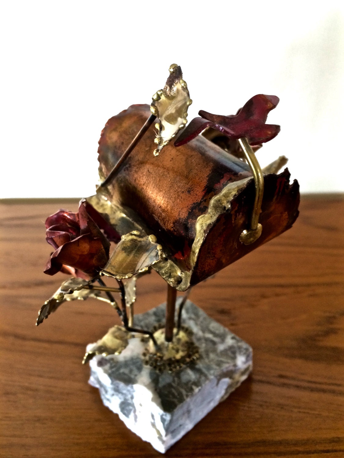 Brass Mailbox and Roses Sculpture