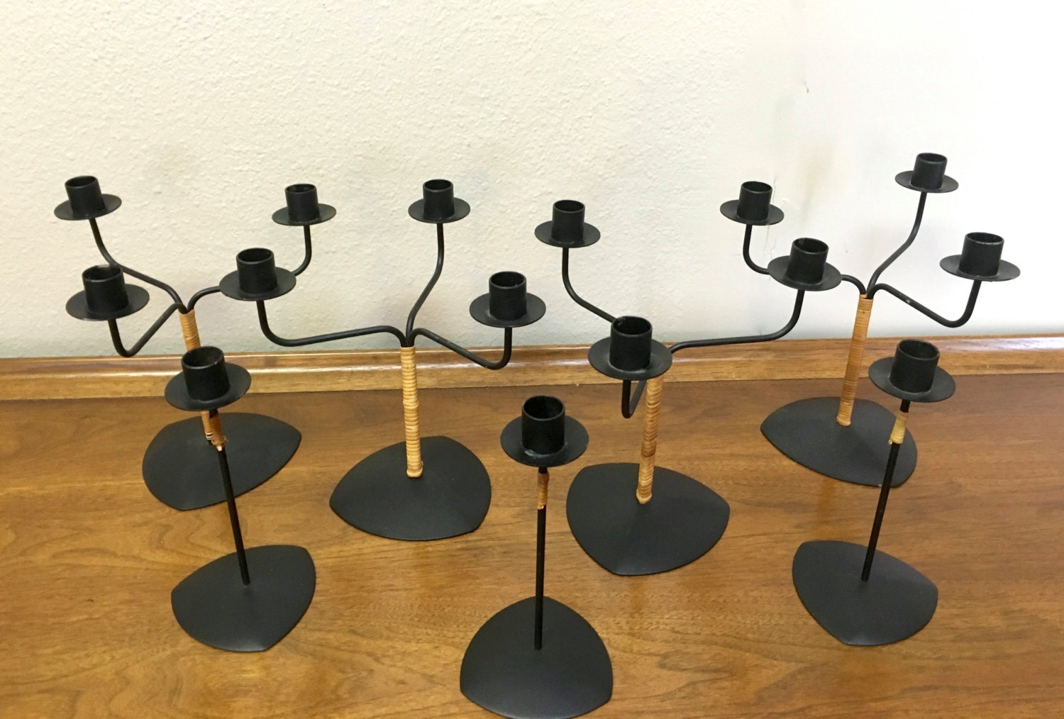 Bamboo Wrapped Iron Candelabra